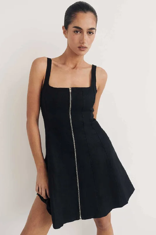 HARRIET BLACK LINEN MINI DRESS