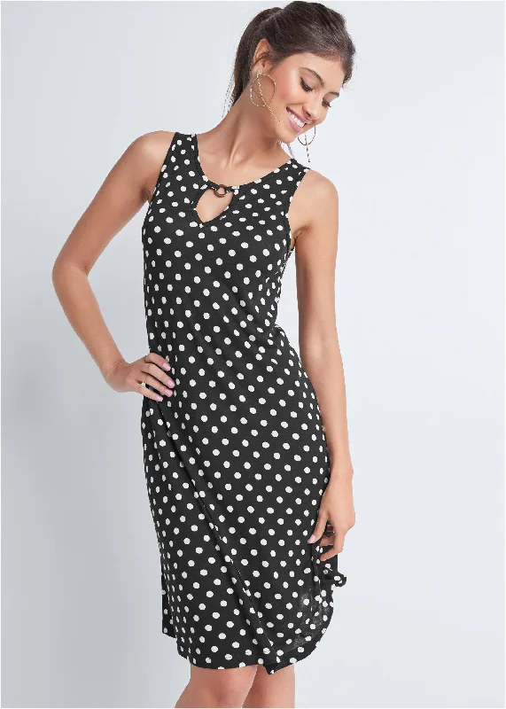 Polka dot casual dress - Black & White