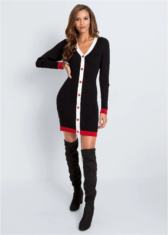 Button detail sweater dress - Black