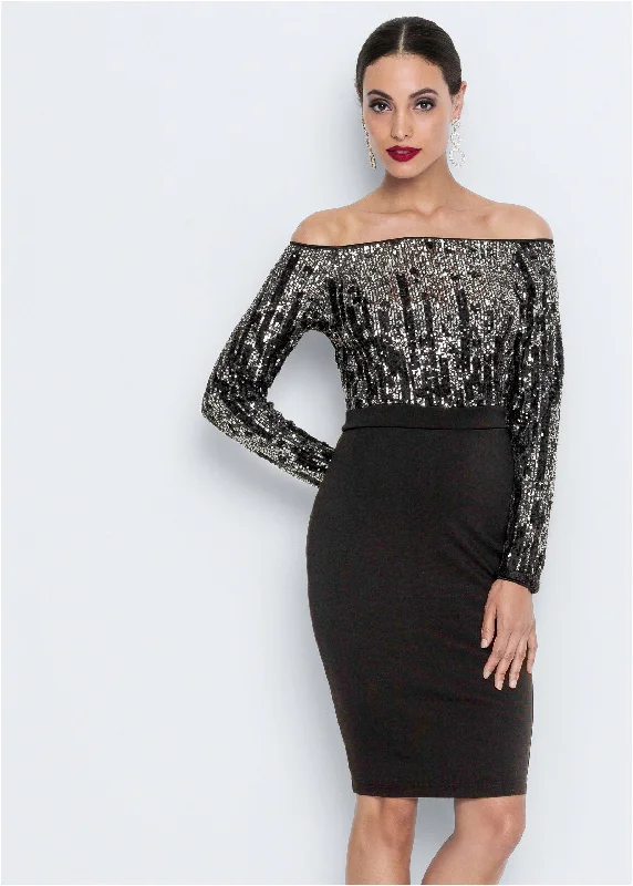 Sequin detail bodycon dress - Black