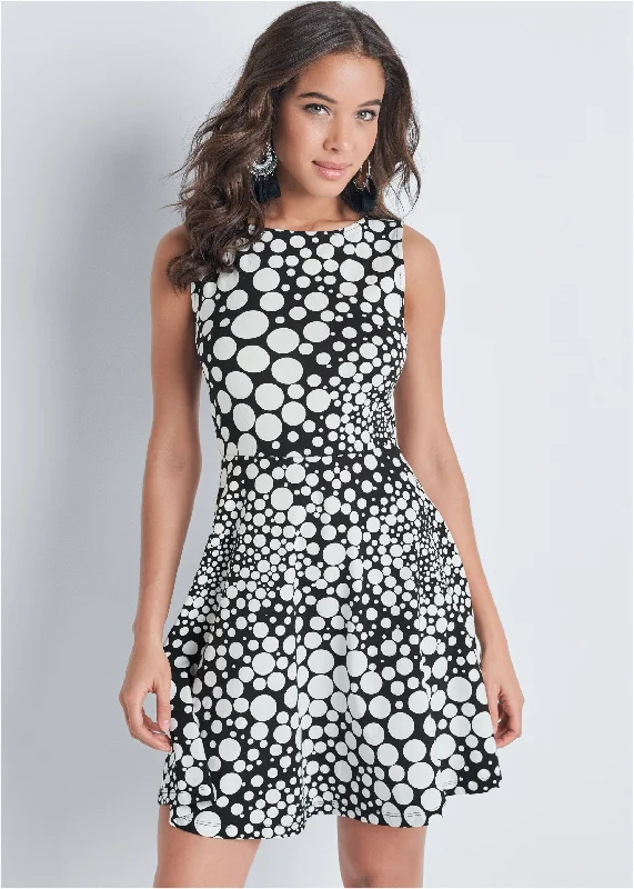 Printed casual dress - Black & White