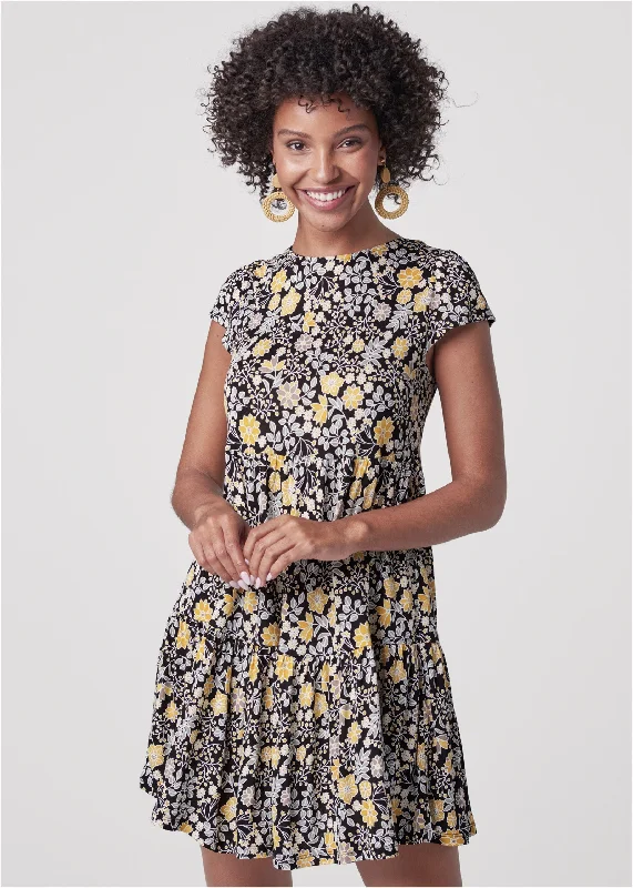 Casual swing dress - Black & Yellow