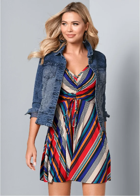 Mixed stripe dress - Red Multi