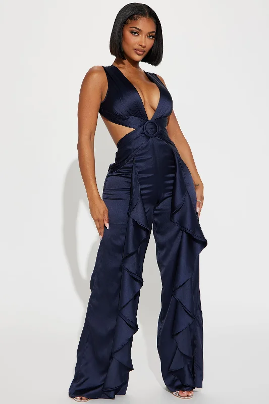 Count On Me Satin Jumpsuit - Navy