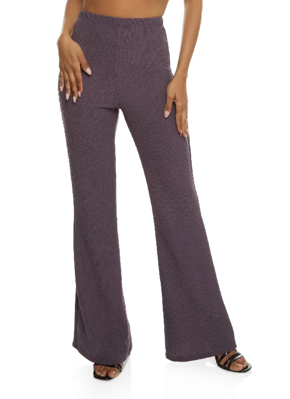 Textured Knit High Waist Flare Pants