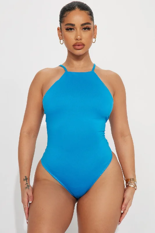 Hallie Hight Neck Bodysuit - Aqua