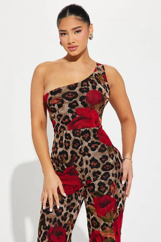 Leopard Rose Jumpsuit - Brown/combo