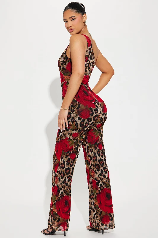 Leopard Rose Jumpsuit - Brown/combo