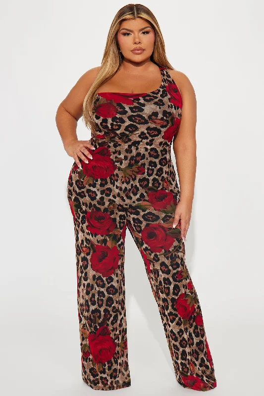 Leopard Rose Jumpsuit - Brown/combo