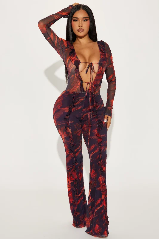 Most Popular Mesh Jumpsuit - Red/combo