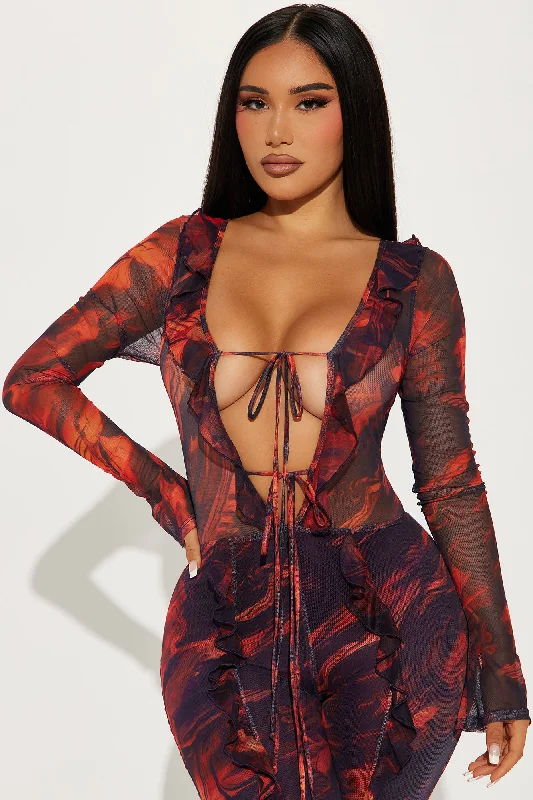 Most Popular Mesh Jumpsuit - Red/combo