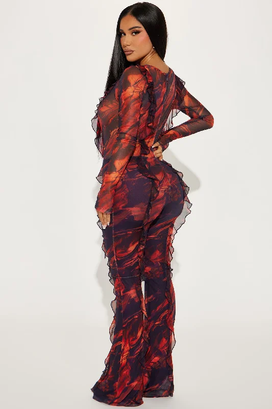 Most Popular Mesh Jumpsuit - Red/combo