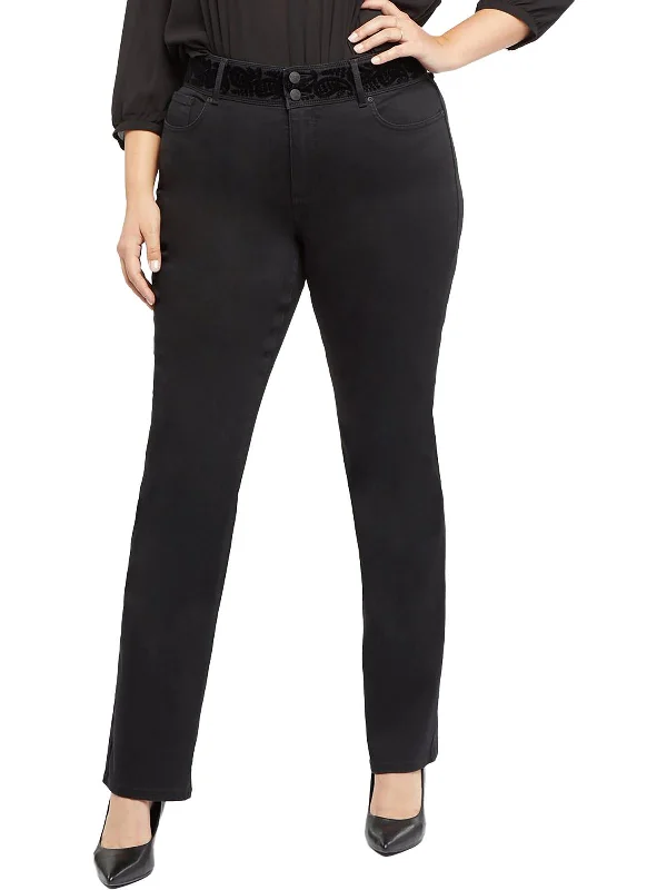 Plus Marilyn Womens Flocked Mid-Rise Straight Leg Jeans