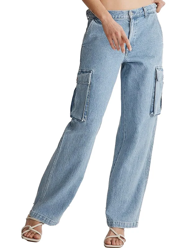 Womens Straight Leg Low-Slung Cargo Jeans