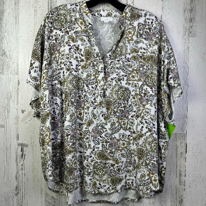 Purple & White Blouse Short Sleeve J. Jill, Size M