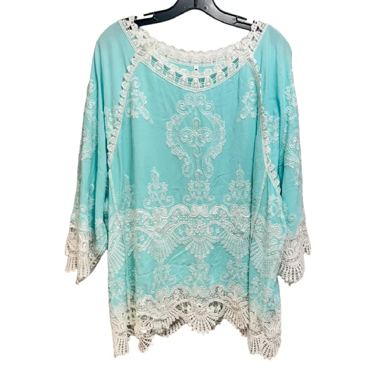 Top Long Sleeve By Leo And Nicole In Aqua, Size: 1x