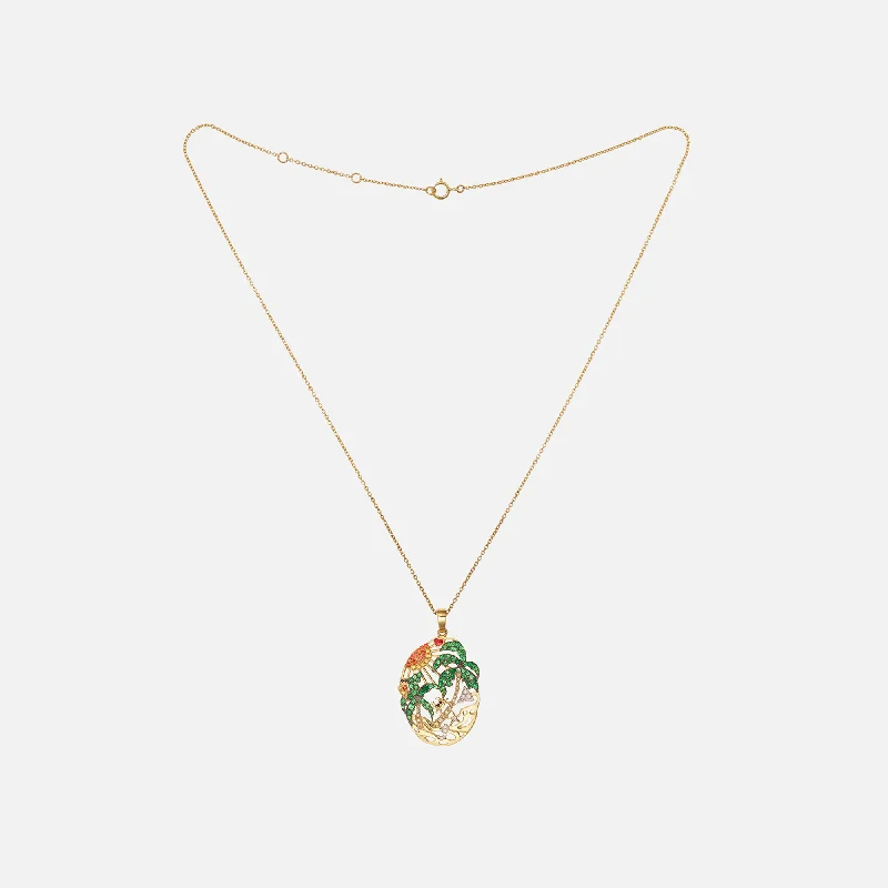 Yvonne Leon Lamour a La Page Palm Necklace - Yellow Gold / Green / Orange