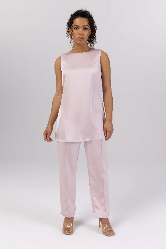 Zayna Satin High Rise Pants - Dusty Pink