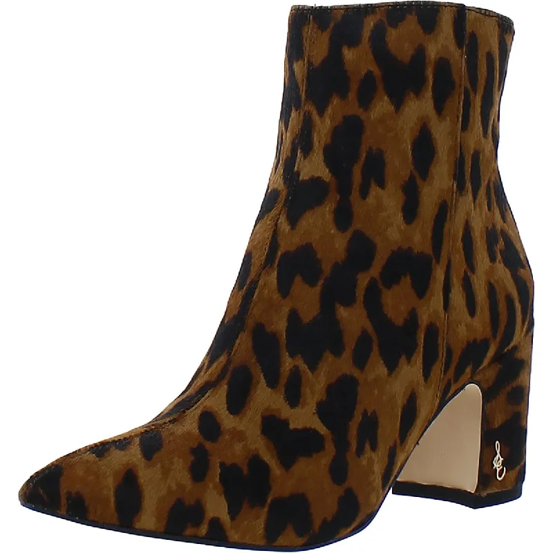 Hilty Womens Calf Hair Leopard Print Ankle Boots