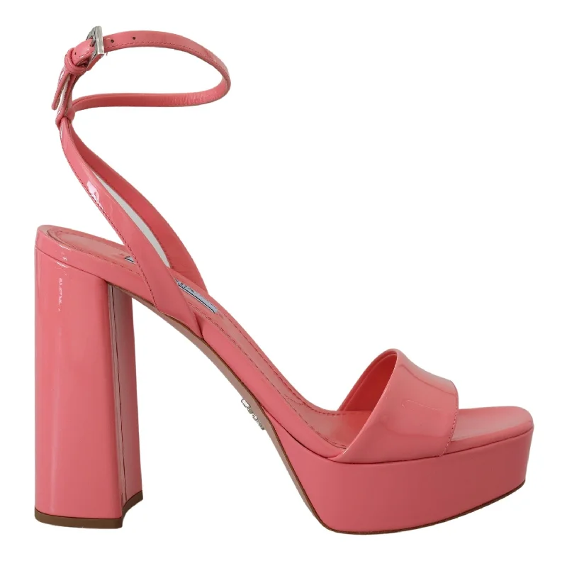 Prada Chic Pink Patent Leather Platform Women's Sandals