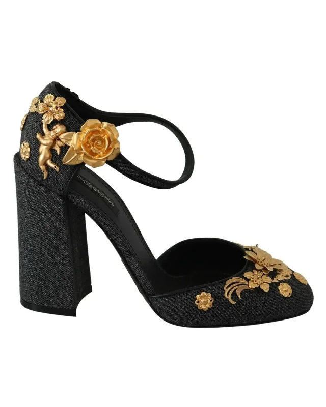 Dolce & Gabbana Floral Angel Applique Ankle Strap Shoes