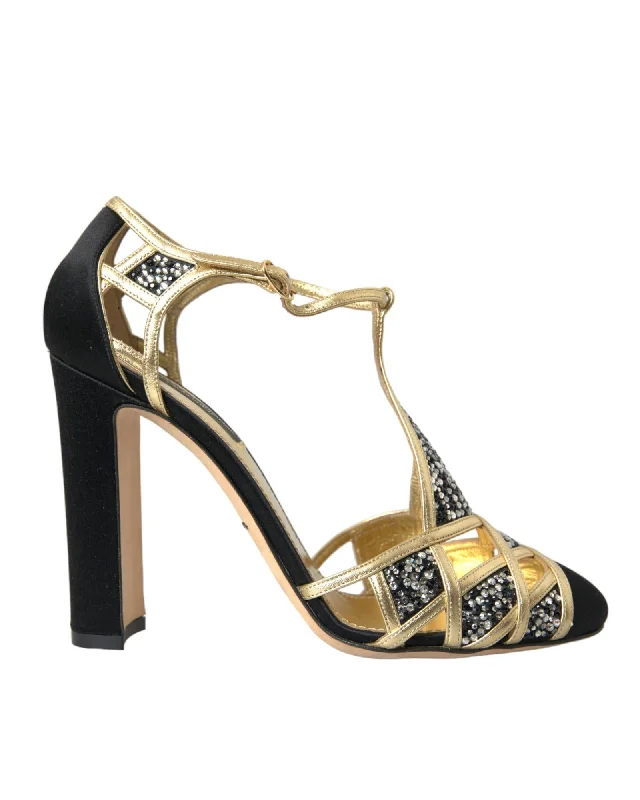 Dolce & Gabbana Gold Embellished Black Suede High Heel Pumps