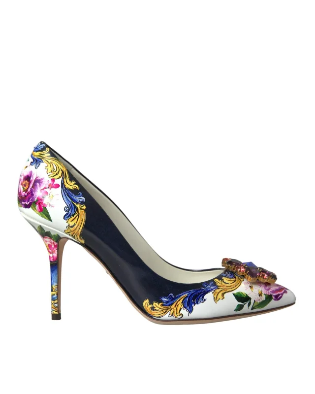 Dolce & Gabbana Floral Leather Crystal Heels Pumps