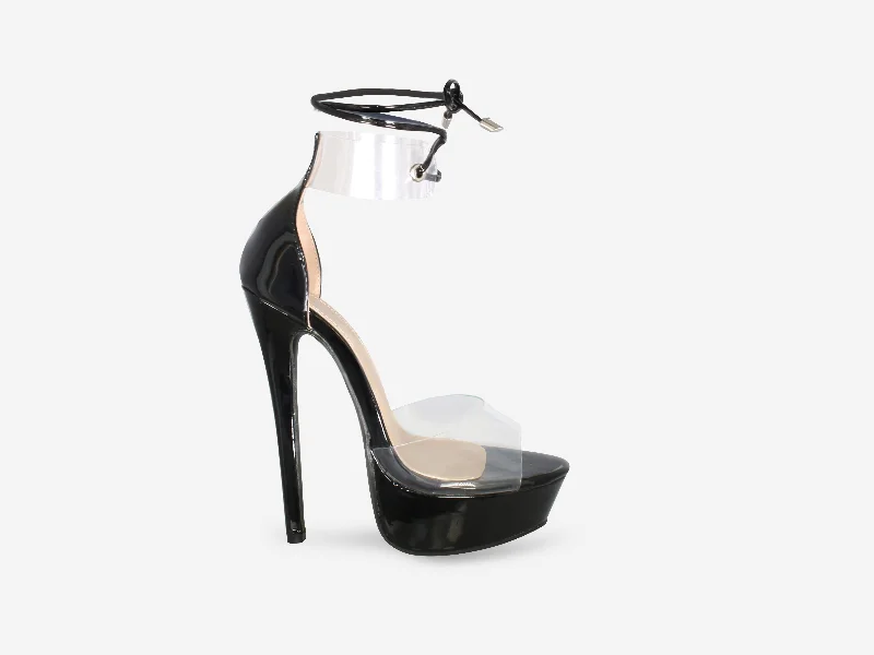 Emilia - Black Patent Perspex Tie Up Platform Heel