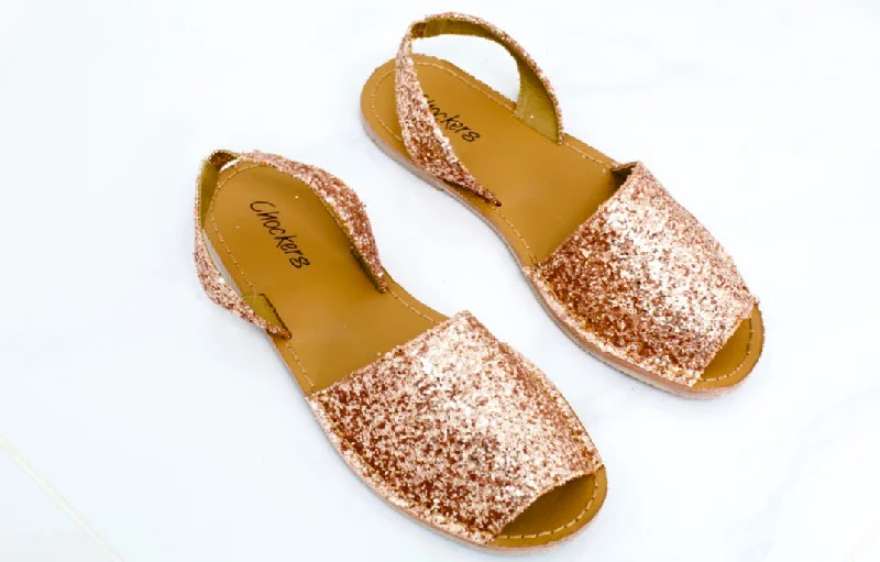 Mia - Rose Gold Glitter Peep Toe Sling Back Sandals