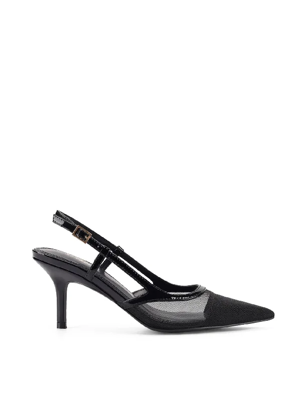 Sissy Point Toe Slingbacks - Black Patent Leather/Mesh