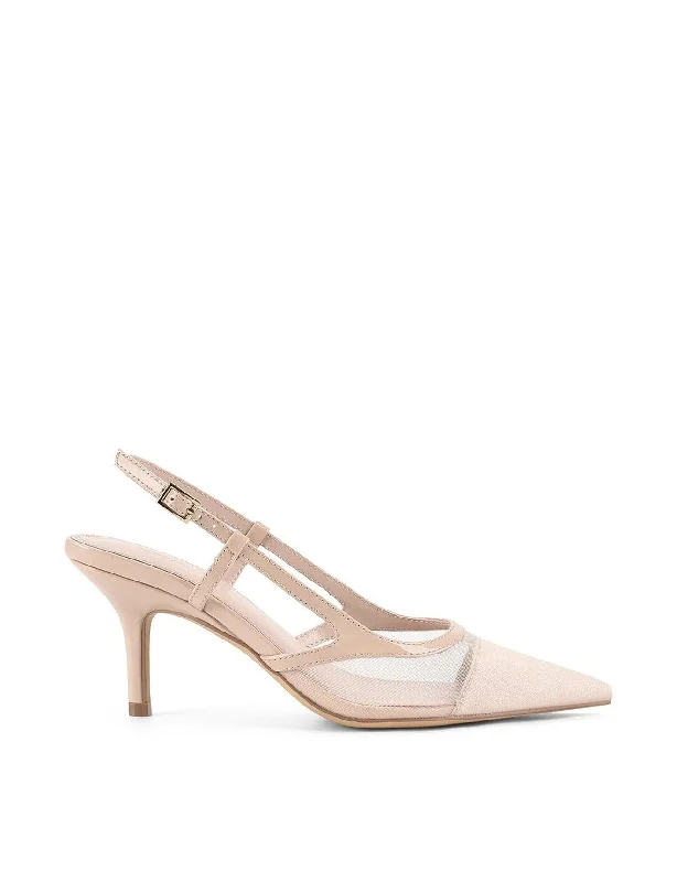 Sissy Point Toe Slingbacks - Nude Patent Leather/Mesh