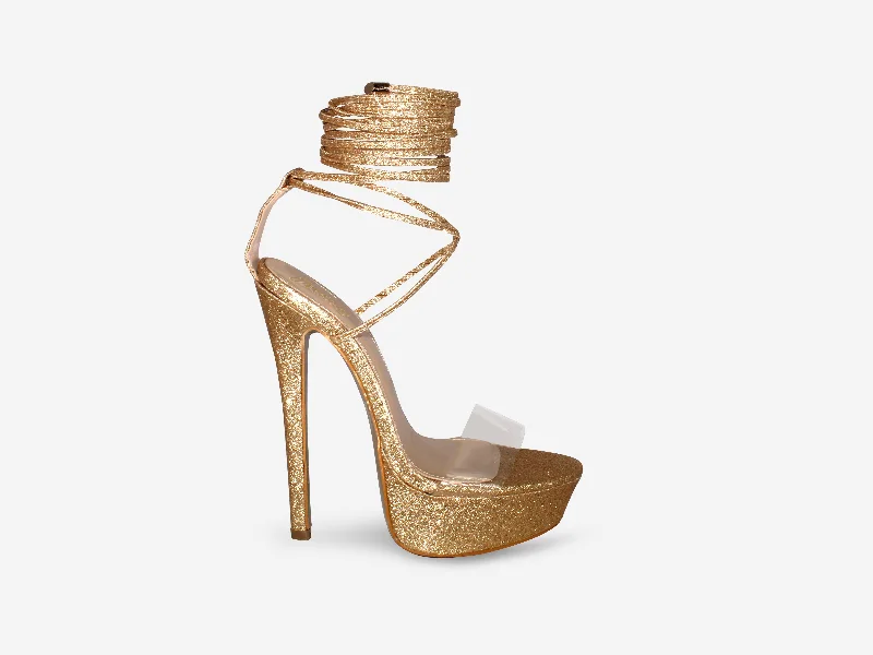 Tarsha - Gold Glitter Tie Up Platform Heel