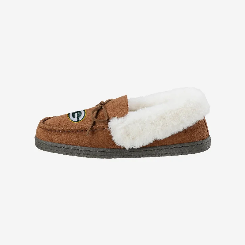 Green Bay Packers Womens Tan Moccasin Slipper