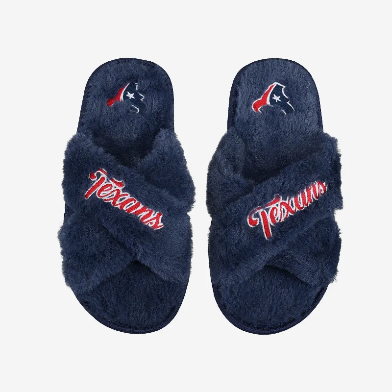 Houston Texans Womens Script Wordmark Fur Cross Slide