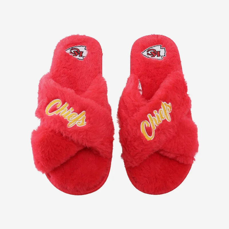 Kansas City Chiefs Womens Script Wordmark Fur Cross Slide