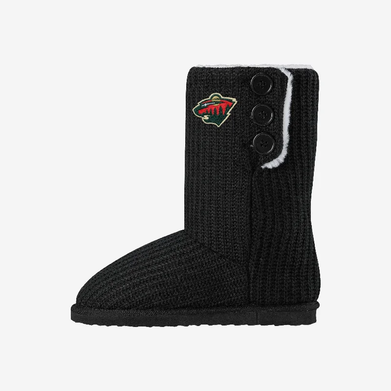 Minnesota Wild Knit High End Button Boot Slipper